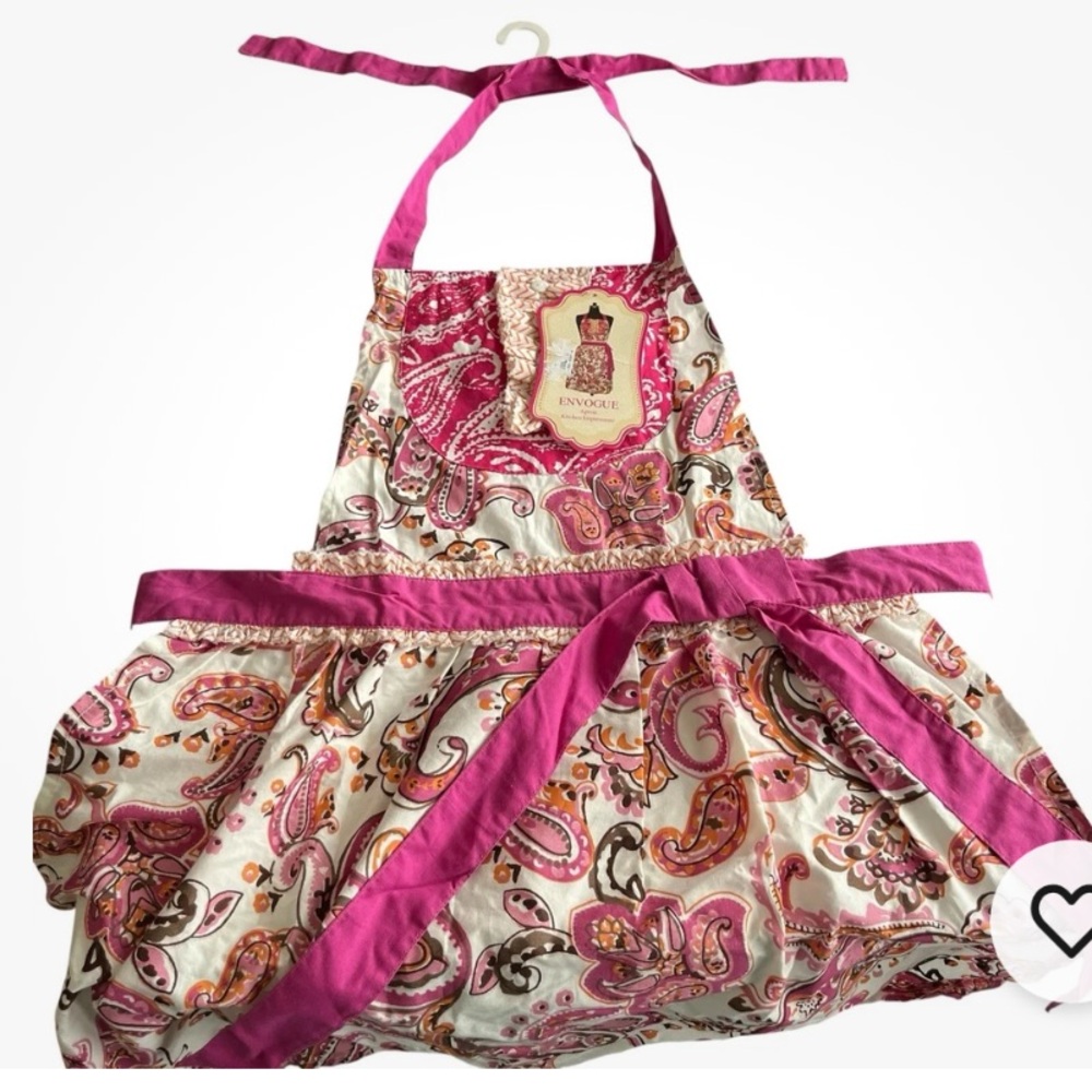 Simply ENVOGUE Full Apron Bib Cotton Paisley Pink Orange Kitchen Impressions NWT - Picture 5 of 11